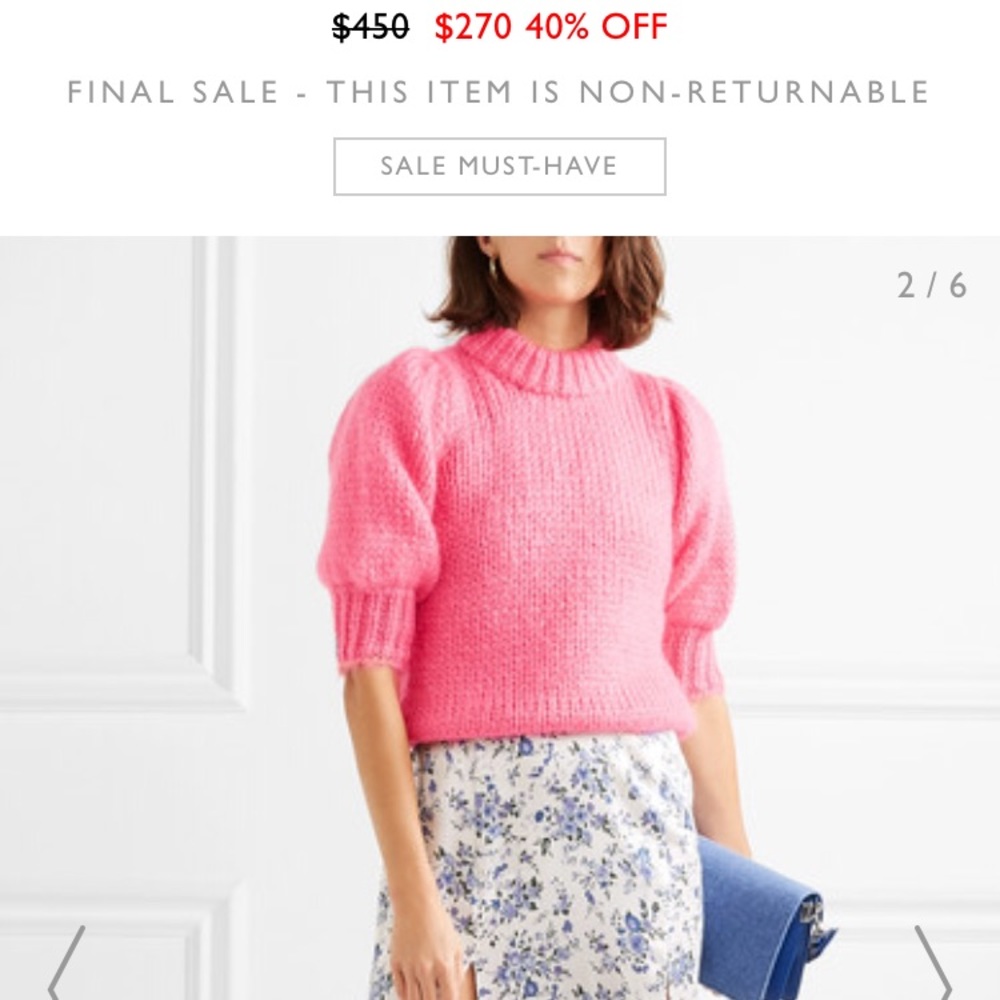Pink Ganni mohair and wool blend sweater, Size XS